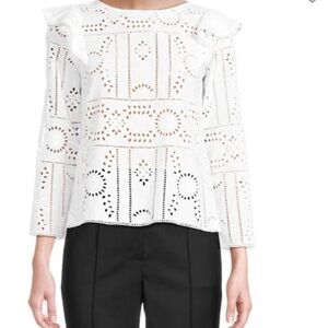 The KOOPLES Paris Flower Embroidery Women’s Ruffle Eyelet Top ~ NWT Size 0